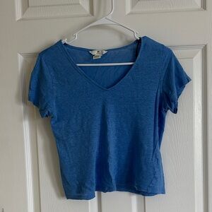 Blue V-Neck Women's Top flowy linen shirt